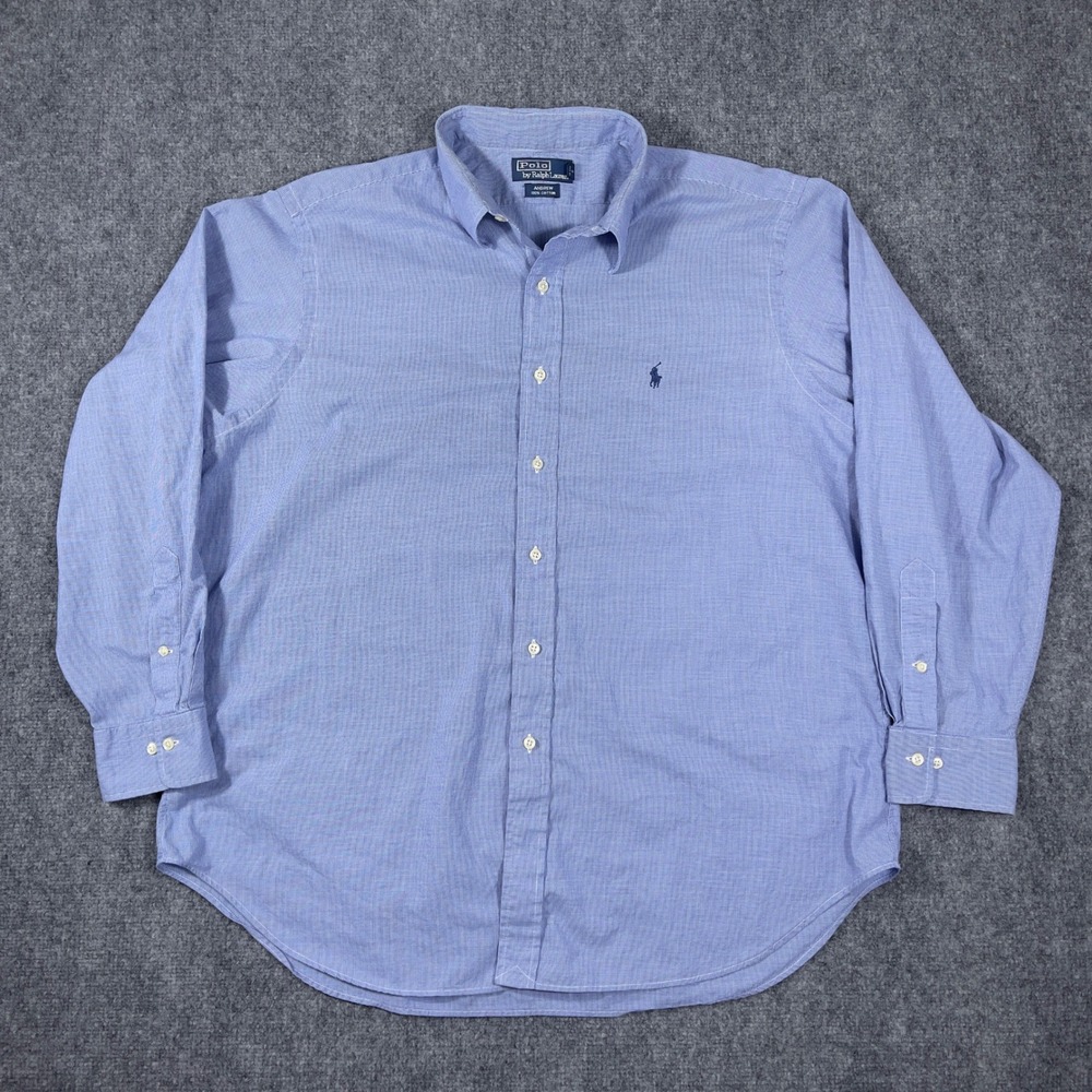 Vtg Polo Ralph Lauren Button Down Shirt Mens 17.5 Blue Andrew Micro Check Cotton